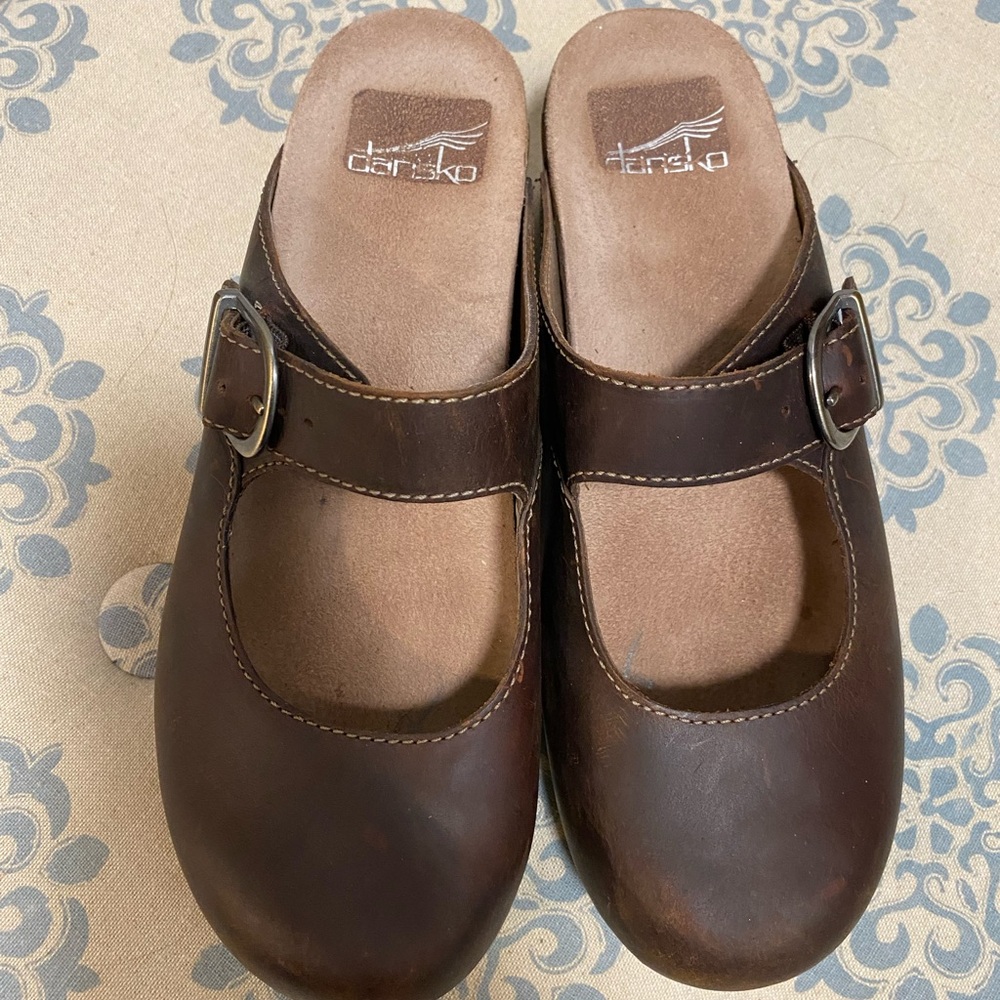 Dansko, Martina, brown leather, Mary Jane clogs, size 8